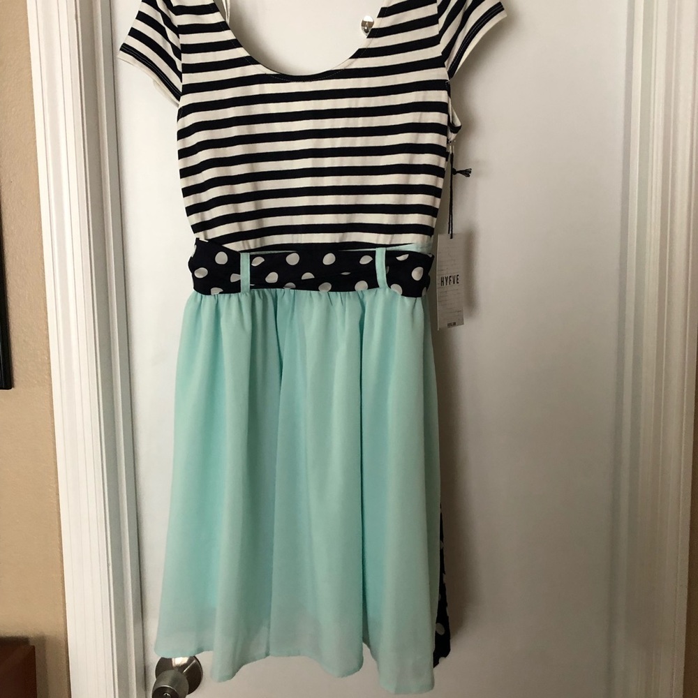 Mixed media dress Aqua, Navy
